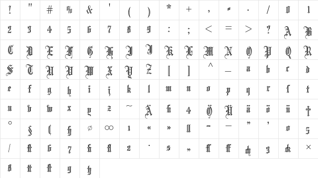 London Text BQ Regular  glyph index