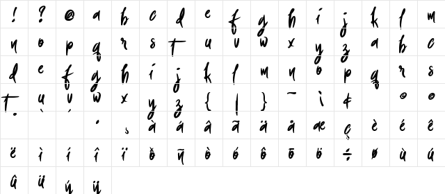 Foxing DEMO Regular  glyph index