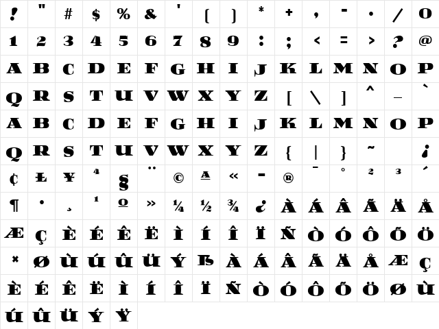 Reef MF Regular  glyph index