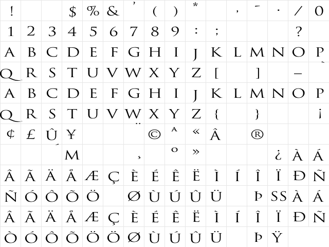 Trajan-Normal Wd Regular  glyph index