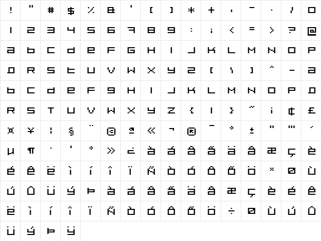 Pixeldust Expanded Regular  glyph index