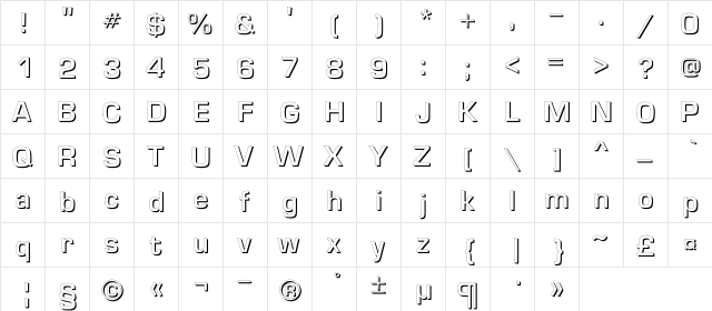 EuropeDemiShadow Regular  glyph index