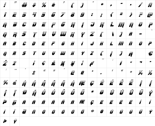 OmegaForce Twotone Italic Italic  glyph index
