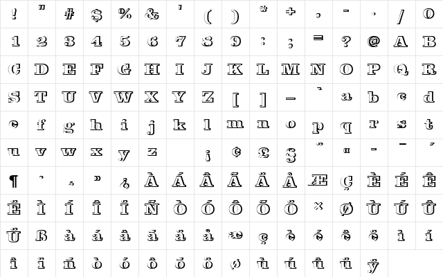 ClarendonTExtBolRe1 Regular  glyph index