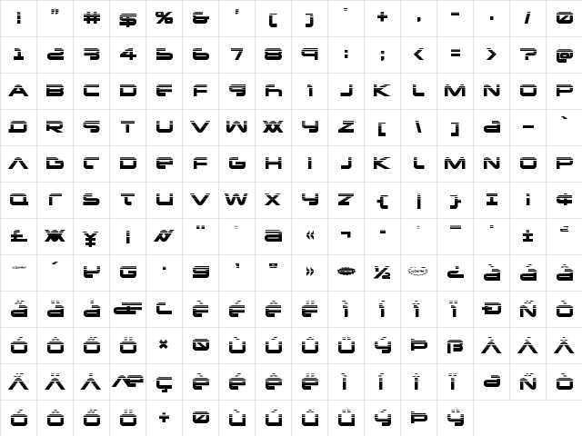 New Mars Halftone Regular  glyph index