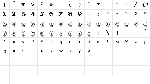 Grey Skull Regular  glyph index