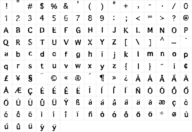 Berlin Regular  glyph index