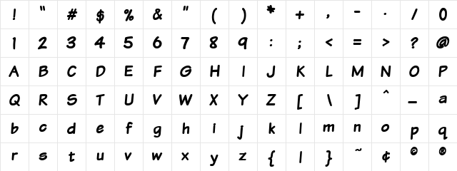 VTCSundaykomix Bold  glyph index
