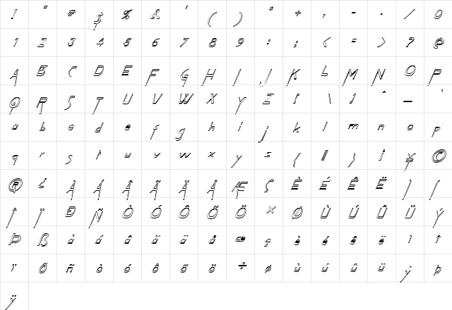 FZ JAZZY 45 3D ITALIC Normal  glyph index