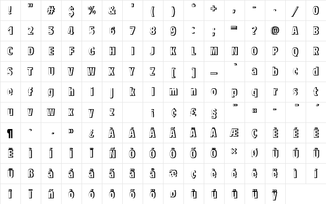 AntiqueOliTBolConRe1 Regular  glyph index