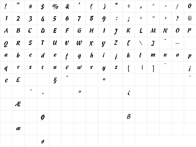 OleScriptLightSSK Regular  glyph index