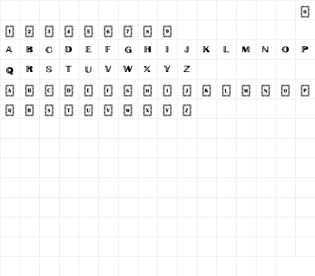 Liberace Regular  glyph index