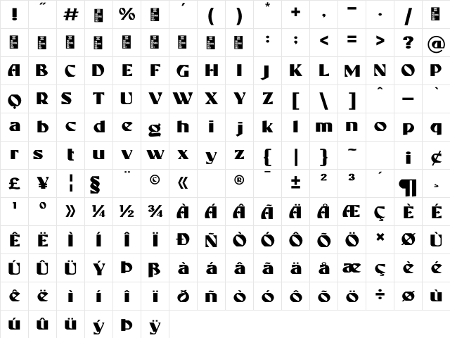 ROSEFORD DEMO Regular  glyph index