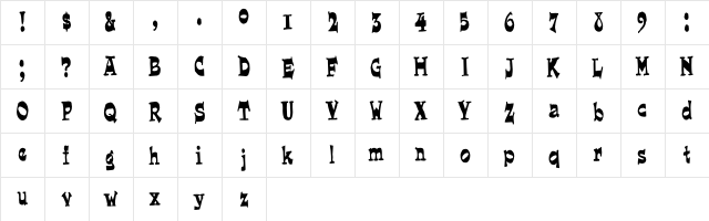 FunkyWestern Regular  glyph index