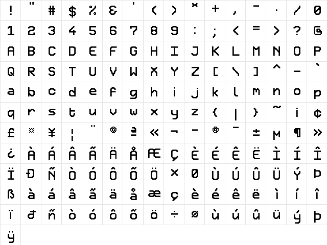 Retron2000 Regular  glyph index