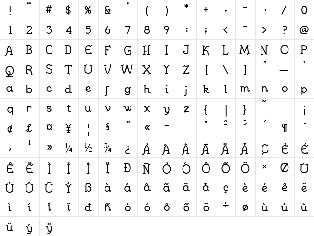 JennerikInfml Bold  glyph index