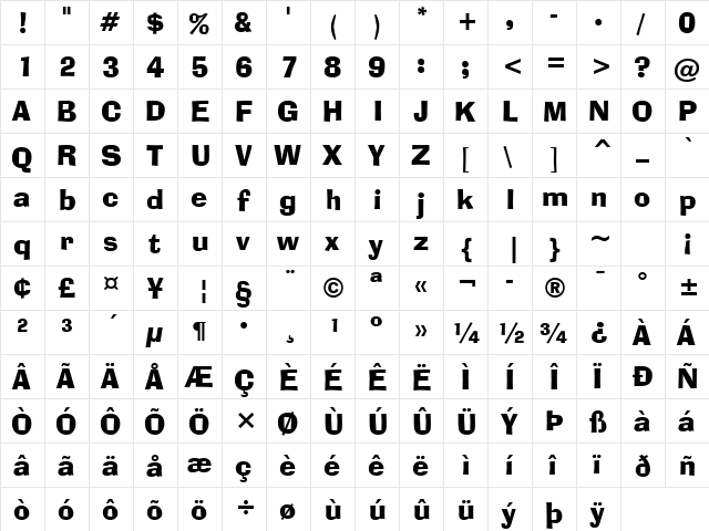 AdLib BT Regular  glyph index