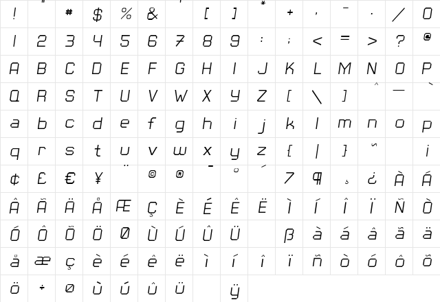 Square45 ThinItalic  glyph index
