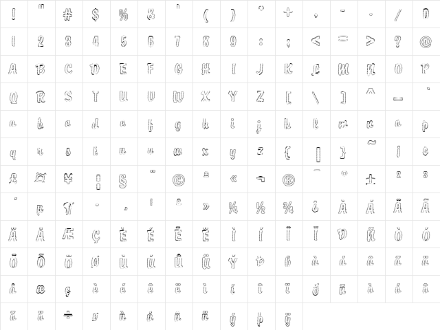 DTC Brody M39 Regular  glyph index