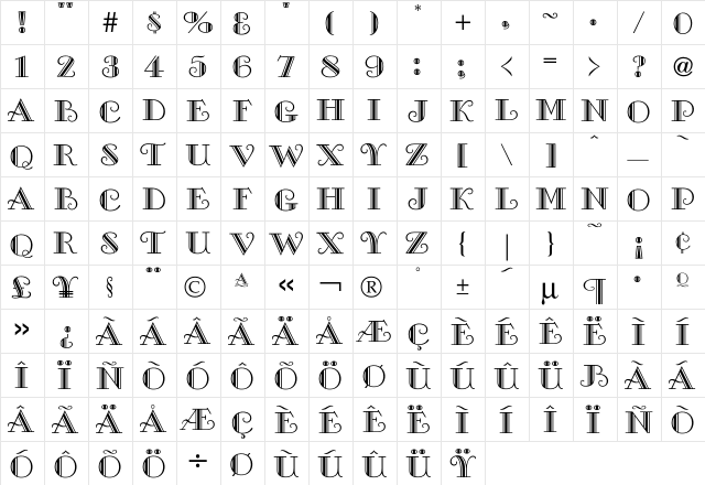 Gallia Font  glyph index