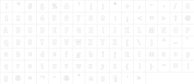 FagotCondOutlineC Regular  glyph index