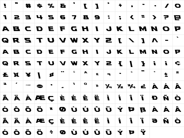 Modi Thorson Leftalic Italic  glyph index