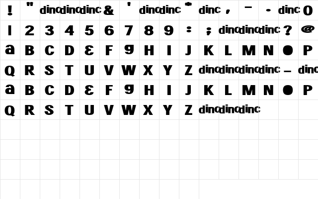 TheComedians Regular  glyph index