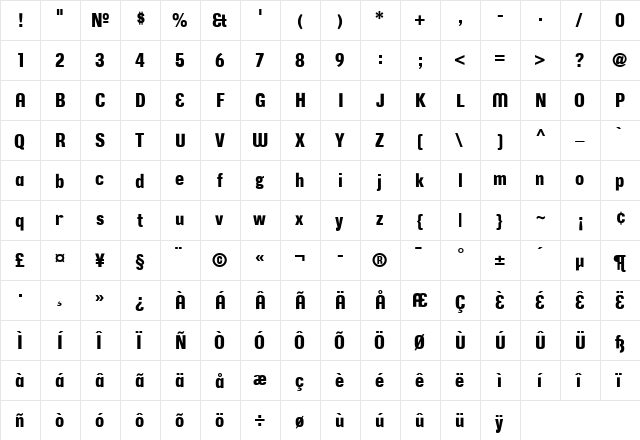 CorpusGothic Regular  glyph index