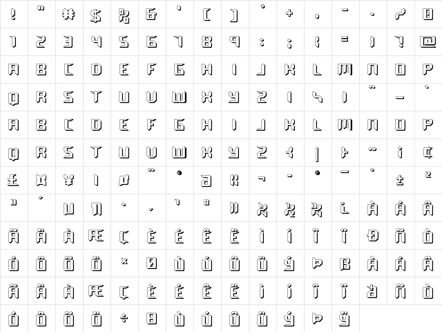 Robo-Clone Straight 3D Regular  glyph index