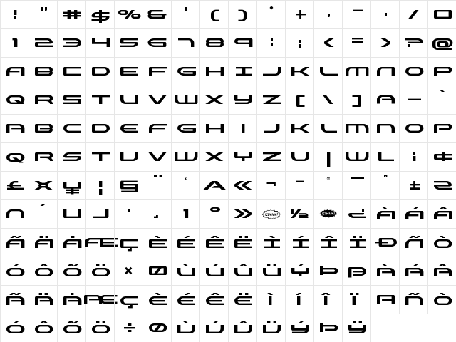 Antietam Regular  glyph index