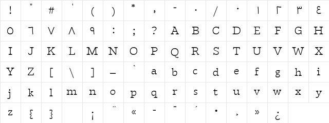 Tarif Arabic Light  glyph index