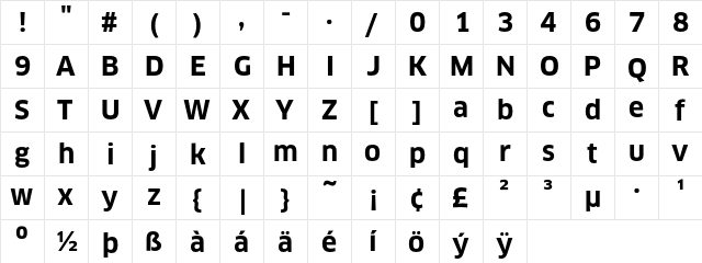 ClanPro Bold  glyph index