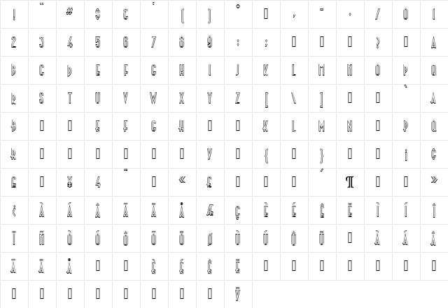 Paleface Regular  glyph index