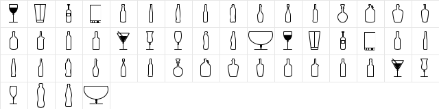 Glass and bottles St Regular  glyph index