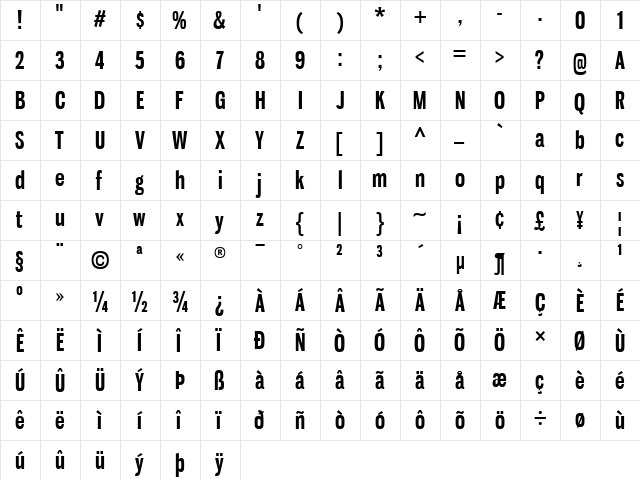 Gnuolane Regular  glyph index