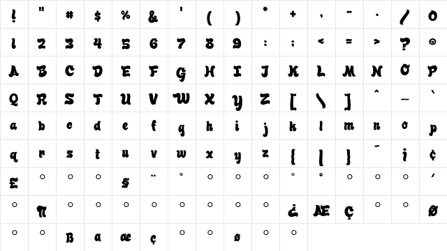 FinkBrush Medium  glyph index