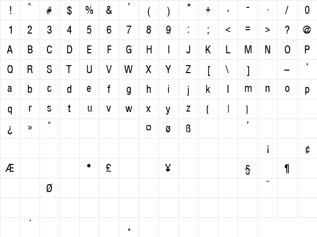 Communication26 Regular  glyph index