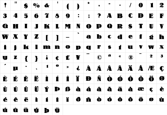 Lo-Type Bold  glyph index