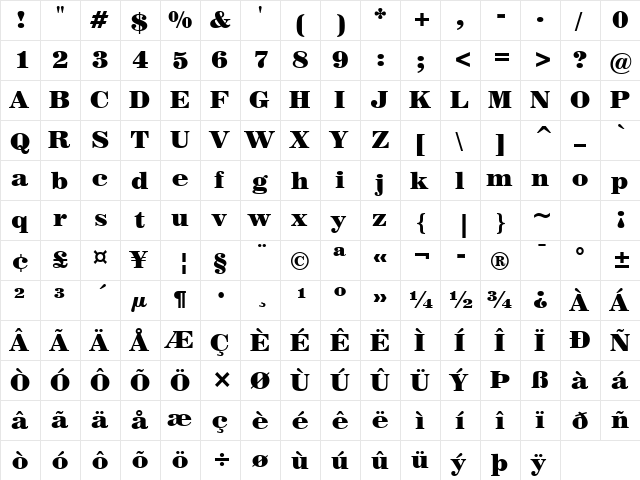 Century725 Blk BT Black  glyph index