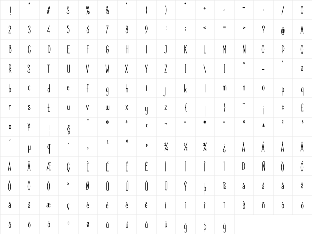 Elegant Sans SemiBold  glyph index