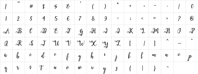 Sallma Regular  glyph index