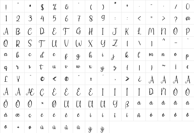 christday Regular  glyph index