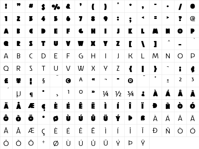 Raubam Regular  glyph index