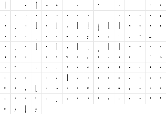 Thiamine Regular  glyph index