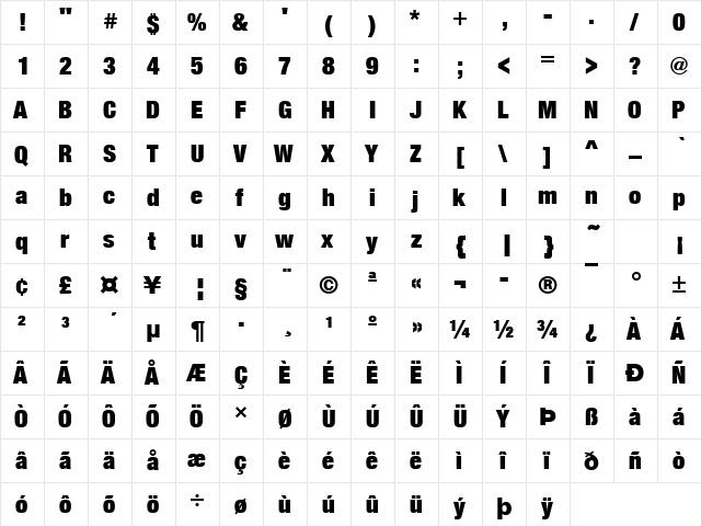 NimbusSanNovTUltCon Regular  glyph index