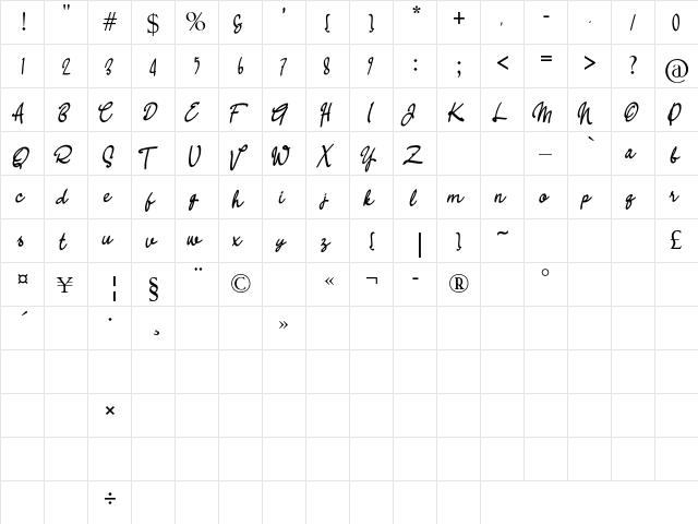 RA BALI Regular  glyph index