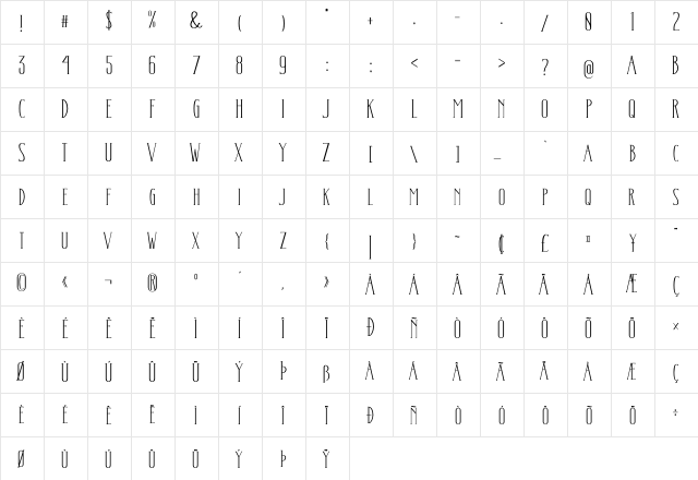 Stickman Serif Regular  glyph index