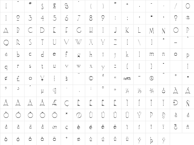 ElisiaOpenface Regular  glyph index