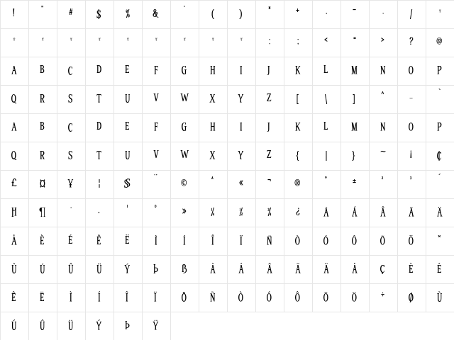 Chadlershire demo Regular  glyph index