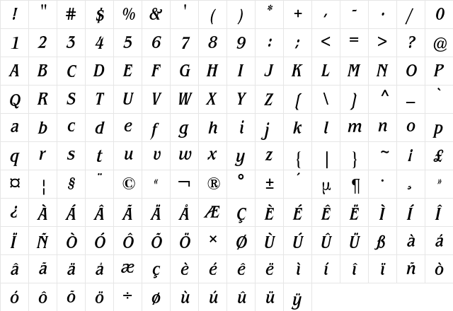 Benguiat BQ Regular  glyph index